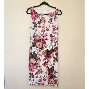 Betsey Johnson Womens Pink Rose Floral Sheath Dress Gold Zipper Size 4